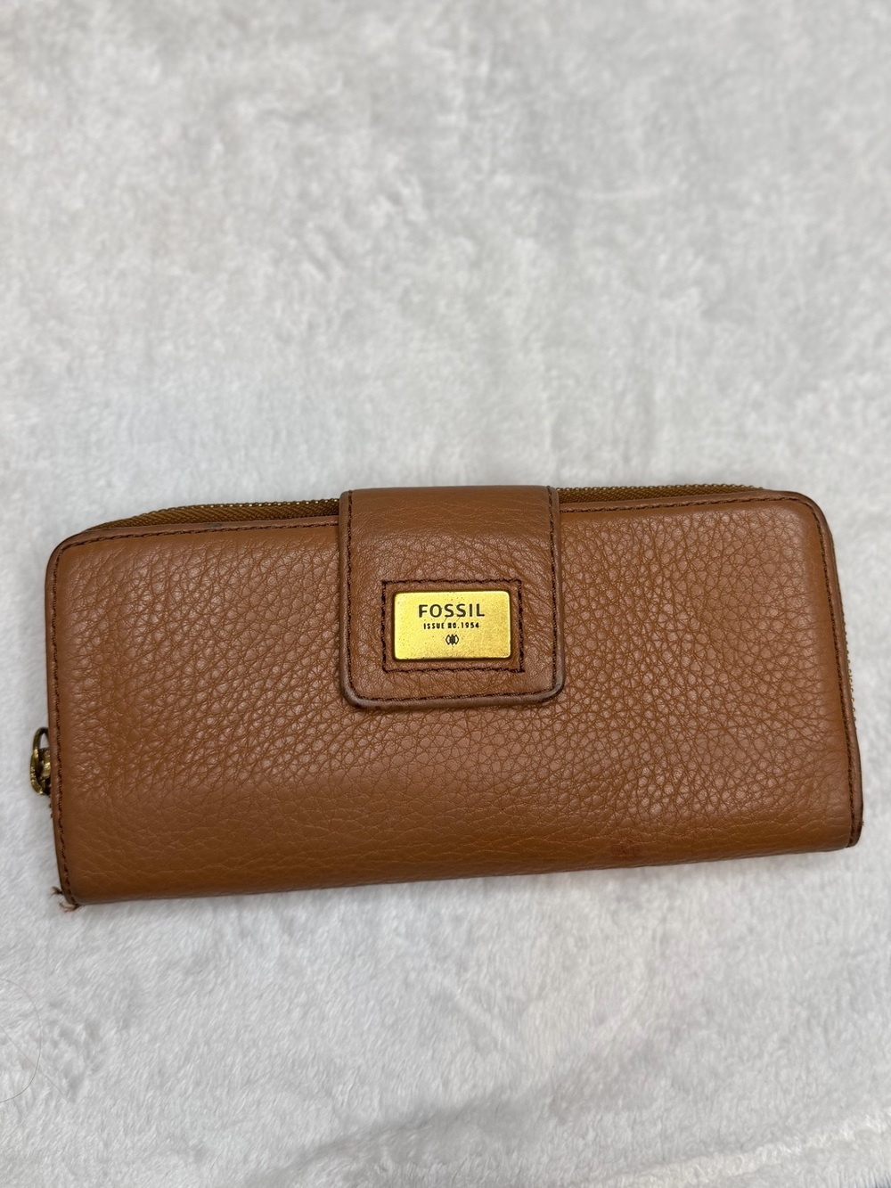 Fossil Brown Leather Zip Around Bifold Wallet Organizer